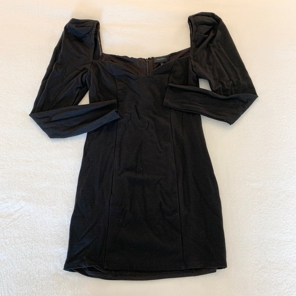 Majorelle Black Puffy Sleeve Mini Dress Women Size S Sweetheart Neck LBD Revolve